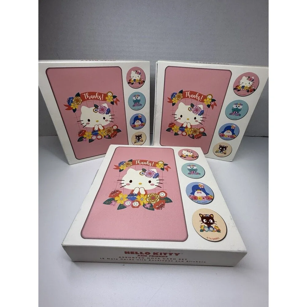 Hello Kitty 3 Pack Of 12 Bundle Note Card Set 36 Total Thanks Note Cards New